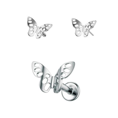 Titanium Alloy Piercing Earring, Butterfly, polished, Unisex & different size for choice & different styles for choice & hollow, Sold By PC