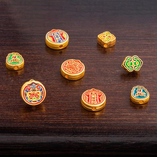 Tibetan Style Flat Beads, gold color plated, Different Shape for Choice & DIY & enamel, more colors for choice, nickel, lead & cadmium free, Approx 100PCs/Bag, Sold By Bag