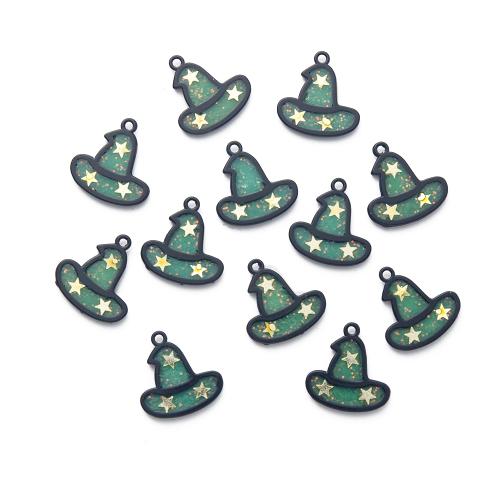 Tibetan Style Hat pendentifs, alliage de zinc, chapeau, pistolet noir plaqué, émail, vert, protéger l'environnement, sans nickel, plomb et cadmium, 20x19x2mm, Trou:Environ 2mm, 200PC/sac, Vendu par sac