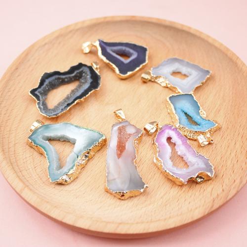 Natural Agate Druzy Pendant, Brass, with Agate, plated, random style & DIY, more colors for choice, nickel, lead & cadmium free, Sizeuff1a25X43mm, Sold By PC