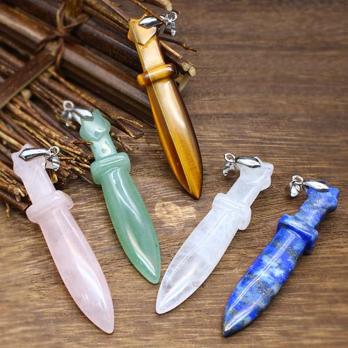 Gemstone Pendants Jewelry, Natural Stone, Dagger, DIY & different materials for choice, more colors for choice, 71x14mm, Sold By PC