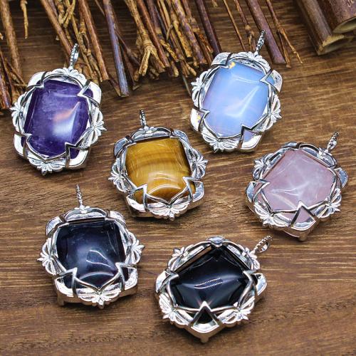 Gemstone Pendants Jewelry, Natural Stone, with Tibetan Style, silver color plated, DIY & different materials for choice, more colors for choice, 36x26mm, Sold By PC