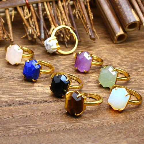 Natural Gemstone Finger Ring, Natural Stone, Hexagon, gold color plated, different materials for choice & for woman, more colors for choice, 10x13mm, Sold By PC