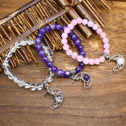 Natural Stone Bracelet, with Tibetan Style, Moon, silver color plated, different materials for choice & for woman, more colors for choice, Length:18 cm, Sold By PC