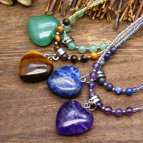 Natural Stone Sweater Necklace, with Acrylic, Heart, DIY & different materials for choice, more colors for choice, 20x20x8mm, Sold By PC