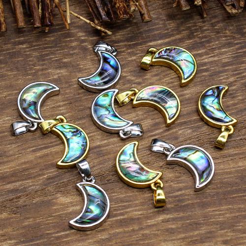 Natural Abalone Shell Pendants, Moon, plated, random style & DIY, 16x10x3mm, Sold By PC