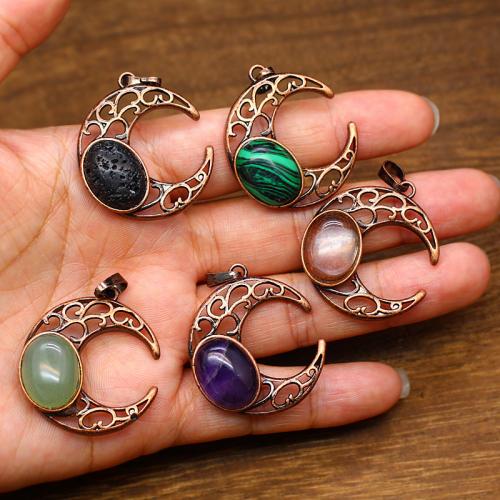 Gemstone Pendants Jewelry, Natural Stone, with Tibetan Style, Moon, plated, DIY & different materials for choice, more colors for choice, 34x30mm, Sold By PC