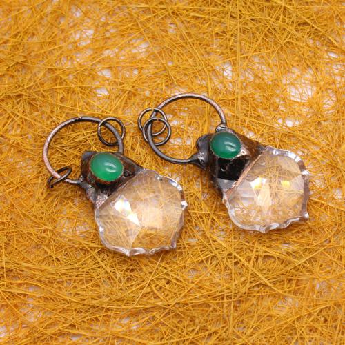 Pendentif Agate verte, avec verre, Placage, DIY, 34x30x3mm, Vendu par PC