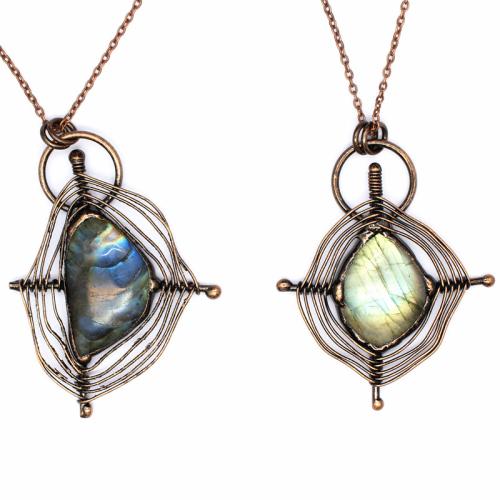 Gemstone Pendants Jewelry, Brass, with Labradorite, plated, DIY, nickel, lead & cadmium free, 75x55mm, Sold By PC