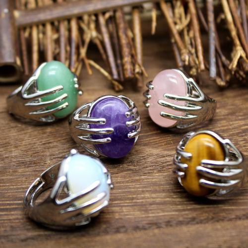 Anillos de Gemas, Piedra natural, con aleación de zinc, chapado en color de plata, diferentes materiales para la opción & para mujer, más colores para la opción, libre de níquel, plomo & cadmio, 20x22mm, Vendido por UD