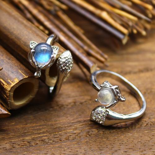 Anillos de Gemas, aleación de zinc, con Piedra natural, chapado en color de plata, diferentes materiales para la opción & para mujer, más colores para la opción, libre de níquel, plomo & cadmio, Vendido por UD