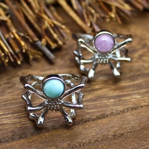 Natural Gemstone Finger Ring, Tibetan Style, with Natural Stone, Spider, silver color plated, different materials for choice & for woman, more colors for choice, nickel, lead & cadmium free, Sold By PC