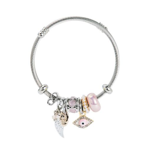 aleación de zinc Ball End brazalete, con Perlas plásticas & acero inoxidable 304, chapado en color de plata, Joyería & esmalte & con diamantes de imitación, más colores para la opción, libre de níquel, plomo & cadmio, Vendido por UD