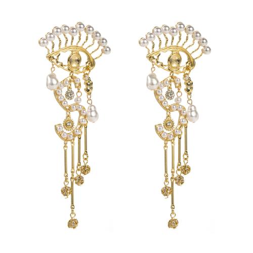 Tibetan Style Drop Earrings, with Plastic Pearl, gold color plated, fashion jewelry & different designs for choice & with rhinestone, golden, nickel, lead & cadmium free, Sold By Pair