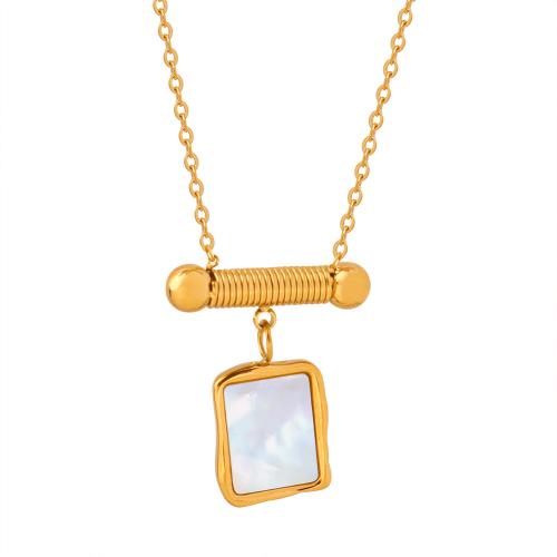 Collier d'acier titane, avec coquille blanche, Placage, bijoux de mode & styles différents pour le choix & pour femme, doré, Vendu par PC