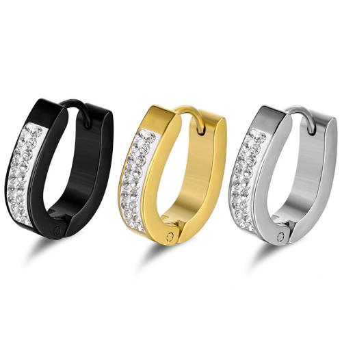 Huggie Anneau d'oreille, Acier inoxydable 304, Polis à la main, bijoux de mode & pour femme & avec strass, plus de couleurs à choisir, Vendu par PC