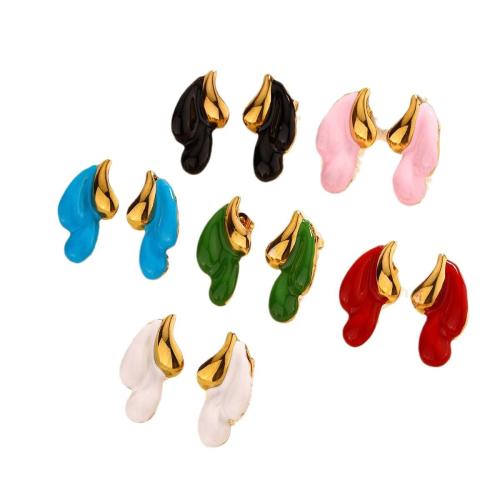 Stainless Steel Stud Earrings, 304 Stainless Steel, gold color plated, fashion jewelry & for woman & enamel, more colors for choice, Sold By Pair