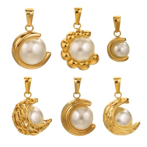 Stainless Steel Pendants, 304 Stainless Steel, with Plastic Pearl, plated, DIY & different styles for choice & hollow, golden, Sold By PC