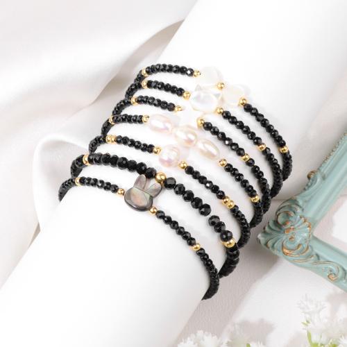 Bracelets de cristal, avec fil élastique & coquille, fait à la main, bijoux de mode & styles différents pour le choix & pour femme, Longueur:Environ 19 cm, Vendu par PC