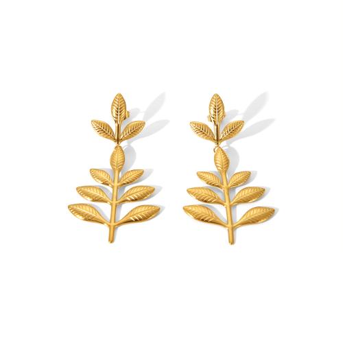 Stainless Steel Drop Earring, 304 Stainless Steel, Leaf, plated, fashion jewelry & for woman, golden, Sold By Pair