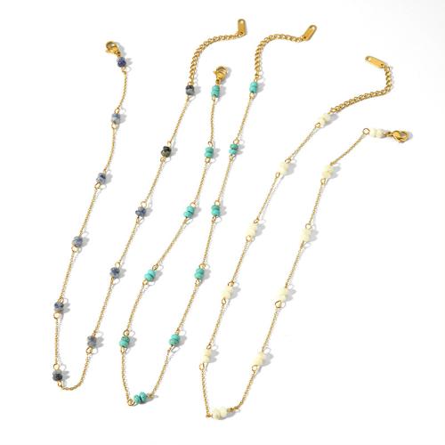 Natural Gemstone Necklace, 304 Stainless Steel, with Natural Stone, with 5cm extender chain, gold color plated, fashion jewelry & for woman, more colors for choice, Length:40 cm, Sold By PC