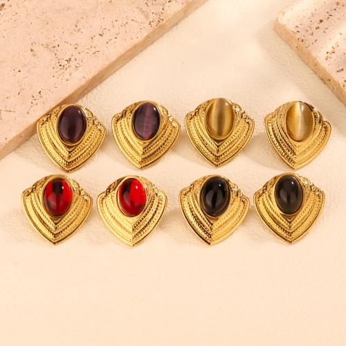 Stainless Steel Stud Earrings, 304 Stainless Steel, with Glass Beads, gold color plated, fashion jewelry & for woman, more colors for choice, Sold By Pair