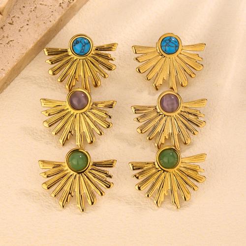 Pendientes de Acero Inoxidable, acero inoxidable 304, con Cuentas de vidrio, Abanico, chapado en color dorado, Joyería & para mujer, más colores para la opción, Vendido por Par