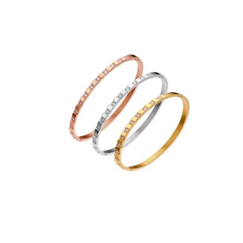 Titanium Steel Bangle, plated, for woman & with rhinestone, more colors for choice, Inner Diameter:Approx 60mm, Sold By PC