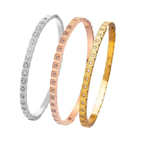 Titanium Steel Bangle, plated, for woman & with rhinestone, more colors for choice, Inner Diameter:Approx 60mm, Sold By PC