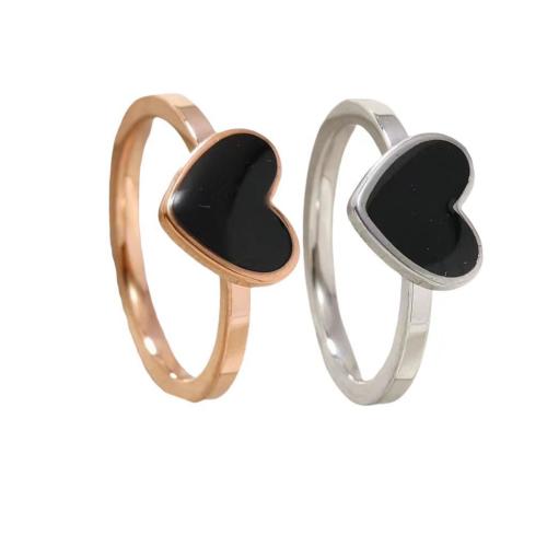 Titanium Steel Finger Ring, Heart, plated, different size for choice & for woman & enamel, more colors for choice, US Ring Size:6-9, Sold By PC