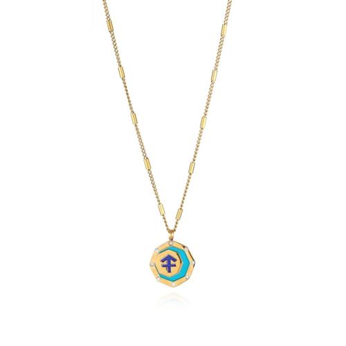 304 Stainless Steel Necklace, with 2inch extender chain, 12 Signs of the Zodiac, gold color plated, random style & Unisex & enamel, Length:Approx 19.7 Inch, Sold By PC