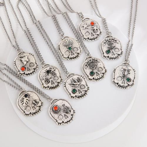 Tibetan Style Necklace, with Resin, Skull, plated, random style & vintage & for man, Length:Approx 26.8 Inch, Sold By PC