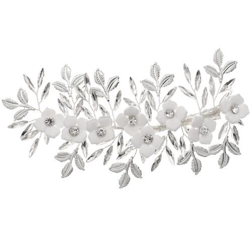 Pinces bec, alliage de zinc, avec fil en laiton & Fibre de polyester & strass, fleur, Placage de couleur argentée, pour mariée & pour femme, 165x81mm, Vendu par PC