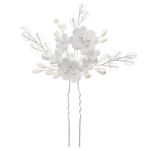 Hair Stick, Polyester, with brass wire & Plastic Pearl & Tibetan Style & Acrylic, Flower, plated, for bridal & different size for choice & for woman, more colors for choice, Sold By PC