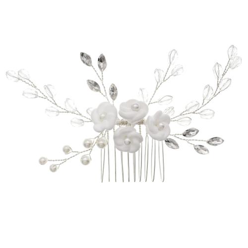 Decorative Hair Combs, Polyester, with brass wire & Rhinestone & Plastic Pearl & Tibetan Style & Acrylic, Flower, plated, fashion jewelry & different size for choice & for woman, more colors for choice, Sold By PC