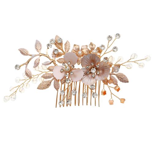 Decorative Hair Combs, Tibetan Style, with brass wire & Rhinestone & Plastic Pearl & Acrylic, Flower, gold color plated, fashion jewelry & for woman, more colors for choice, nickel, lead & cadmium free, 130x75mm, Sold By PC