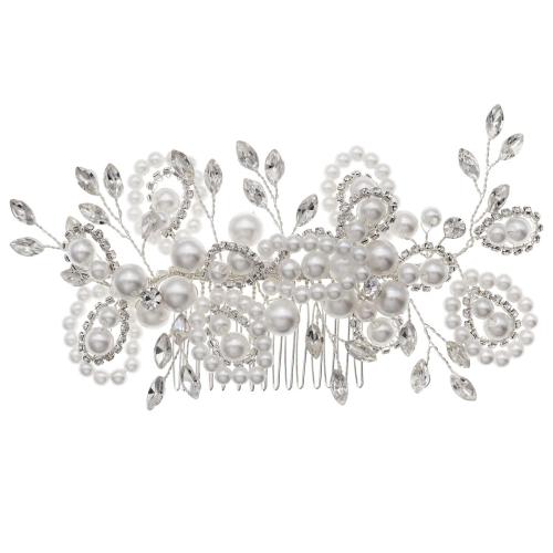 Peignes décoratifs, perle de plastique, avec fil en laiton & strass & alliage de zinc, Placage de couleur argentée, bijoux de mode & pour mariée & pour femme, 150x70mm, Vendu par PC