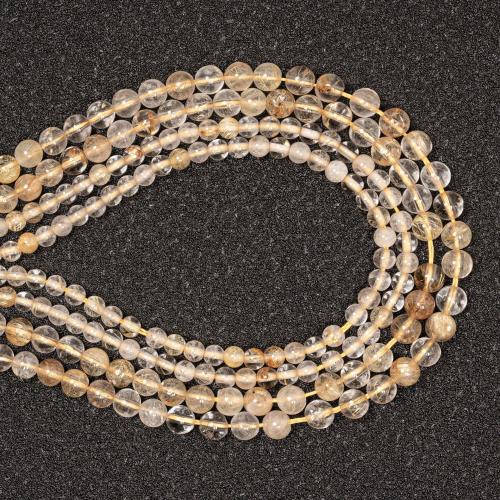 Natural Quartz Jewelry Beads, Rutilated Quartz, Round, DIY & different size for choice, gold, Sold By Strand