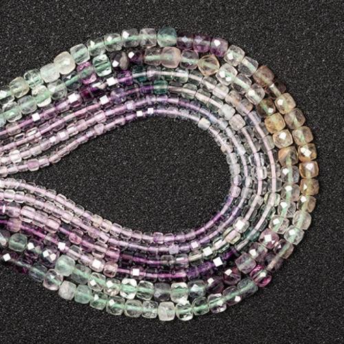 Natural Fluorite Beads, Square, DIY & different size for choice, mixed colors, Sold Per Approx 38 cm Strand