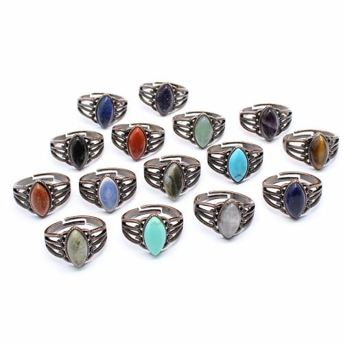 Anillos de Gemas, Piedra natural, con metal, diferentes materiales para la opción & unisexo, más colores para la opción, libre de níquel, plomo & cadmio, 23x16mm, Vendido por UD