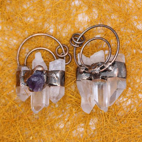 Natürlicher Quarz Anhänger, Klarer Quarz, mit Amethyst & Messing, plattiert, DIY, frei von Nickel, Blei & Kadmium, 55x33x18mm, verkauft von PC