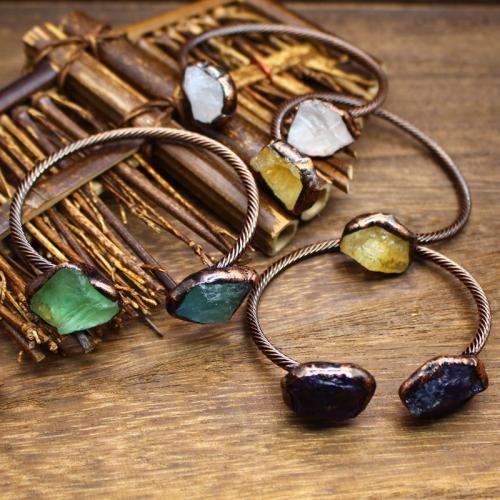 Brass Cuff Bangle, with Natural Stone, plated, different materials for choice & for woman, more colors for choice, nickel, lead & cadmium free, 63x65mm, Sold By PC