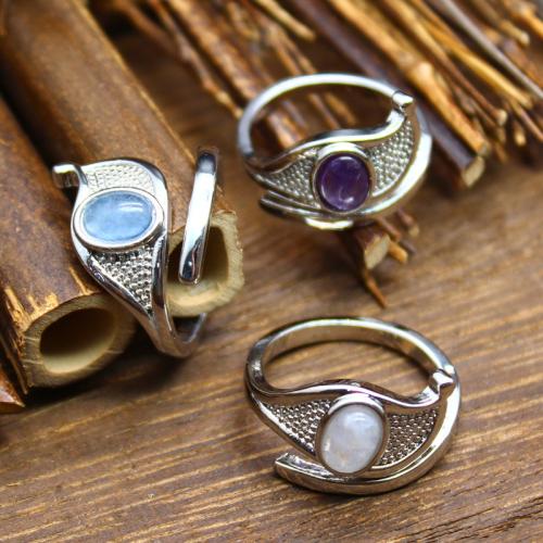 Anillos de Gemas, metal, con Piedra natural, chapado, diferentes materiales para la opción & para mujer, más colores para la opción, libre de níquel, plomo & cadmio, 21x13mm, Vendido por UD