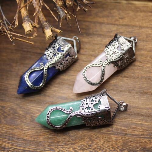 Gemstone Pendants Jewelry, Natural Stone, with Brass, plated, DIY & different materials for choice, more colors for choice, nickel, lead & cadmium free, 28x10x8mm, Sold By PC