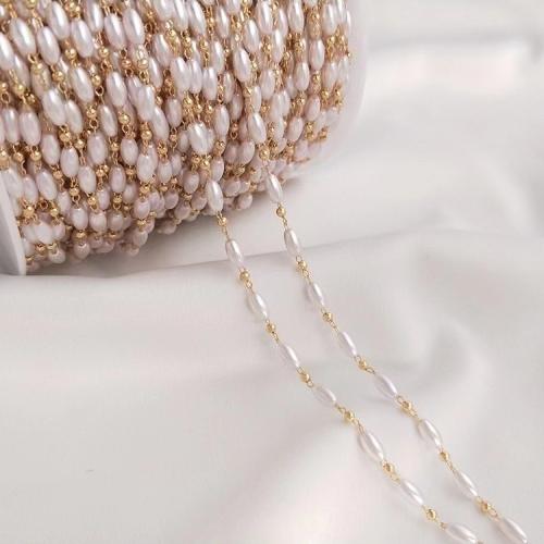 Decorative Beaded Chain, Brass, with Plastic Pearl, gold color plated, DIY & different styles for choice, more colors for choice, nickel, lead & cadmium free, Sold By m