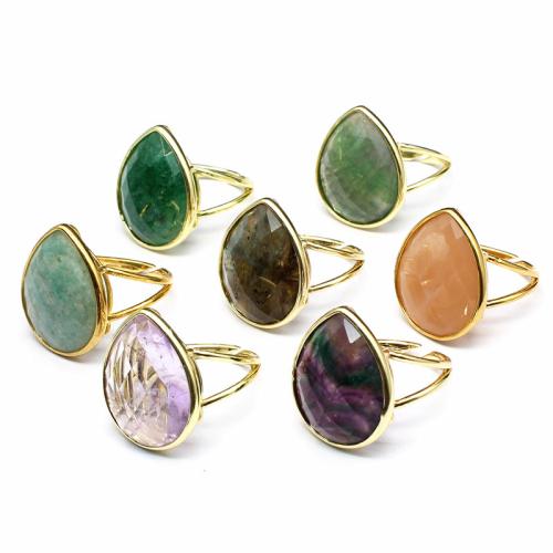 Anillos de Gemas, metal, con Piedra natural, Gota, chapado en color dorado, diferentes materiales para la opción & para mujer, más colores para la opción, libre de níquel, plomo & cadmio, 25x21x8mm, Vendido por UD