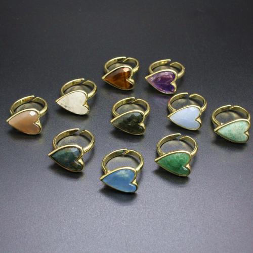 Anillos de Gemas, metal, con Piedra natural, Corazón, chapado en color dorado, diferentes materiales para la opción & para mujer, más colores para la opción, libre de níquel, plomo & cadmio, 16x20x8mm, Vendido por UD