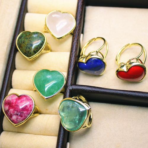 Anillos de Gemas, metal, con Piedra natural, Corazón, chapado en color dorado, diferentes materiales para la opción & para mujer, más colores para la opción, libre de níquel, plomo & cadmio, 22x22x9mm, Vendido por UD