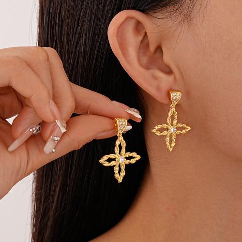 Cubic Zirconia Micro Pave Brass Earring, gold color plated, fashion jewelry & micro pave cubic zirconia, golden, nickel, lead & cadmium free, 36x27mm, Sold By Pair