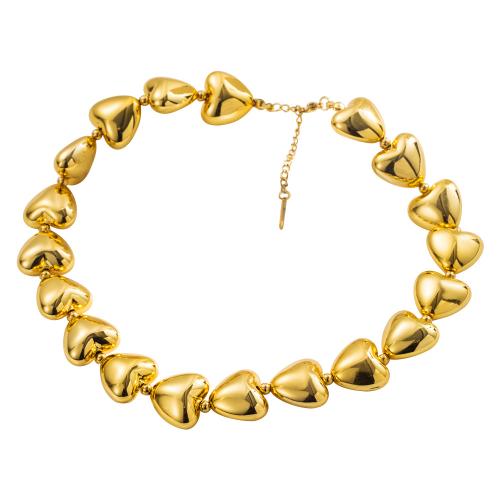 Collar de Acero Titanio, Partículas de acero, con 5cm extender cadena, chapado en color dorado, Joyería & diferentes patrones para la opción, dorado, longitud:37 cm, Vendido por UD